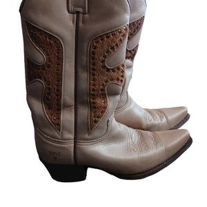 GENUINE TAN LEATHER MENS VINTAGE FRYE COWBOY BOOTS SIZE 9